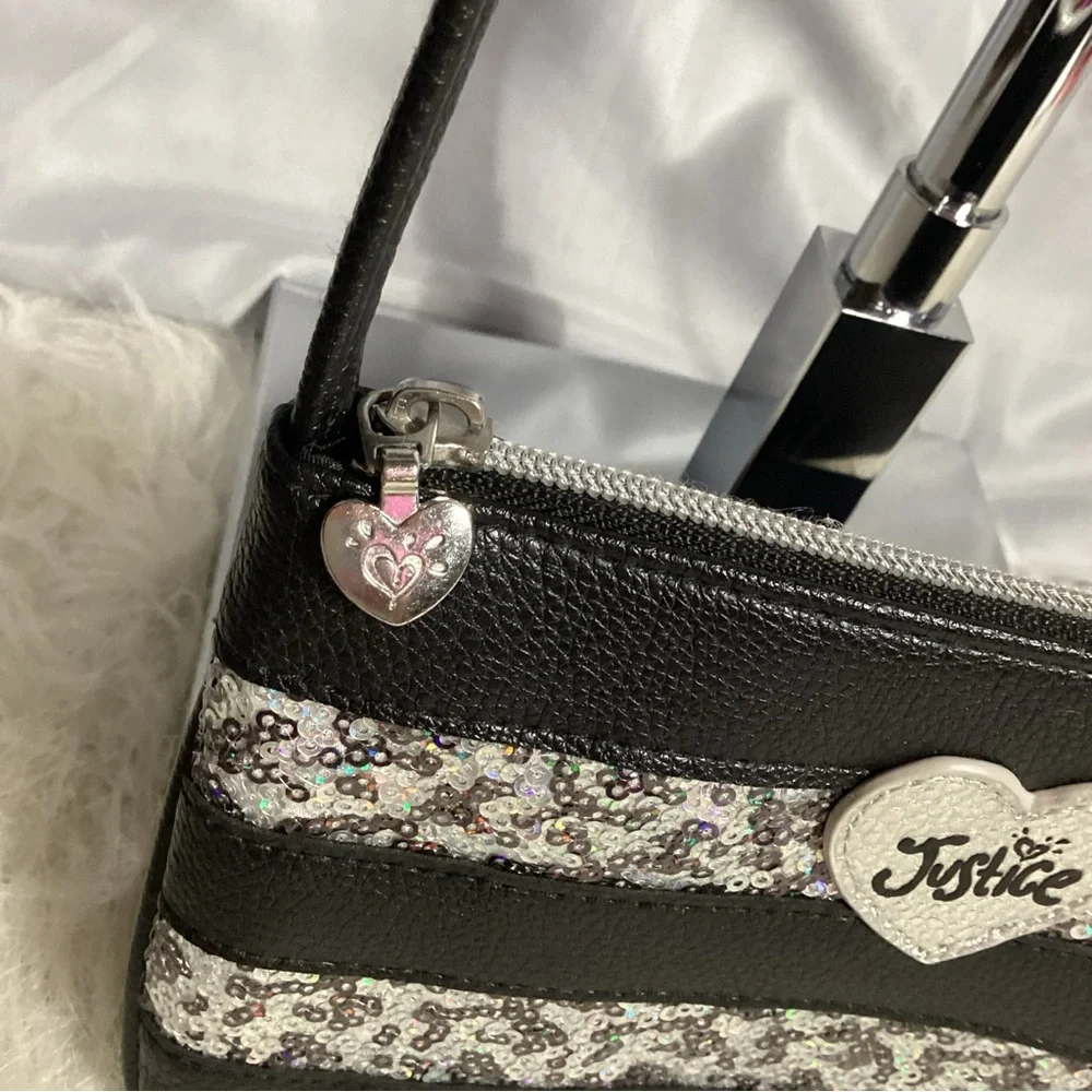 Justice Girls Black Crossbody With Silver Sequins Never Used Super Cute